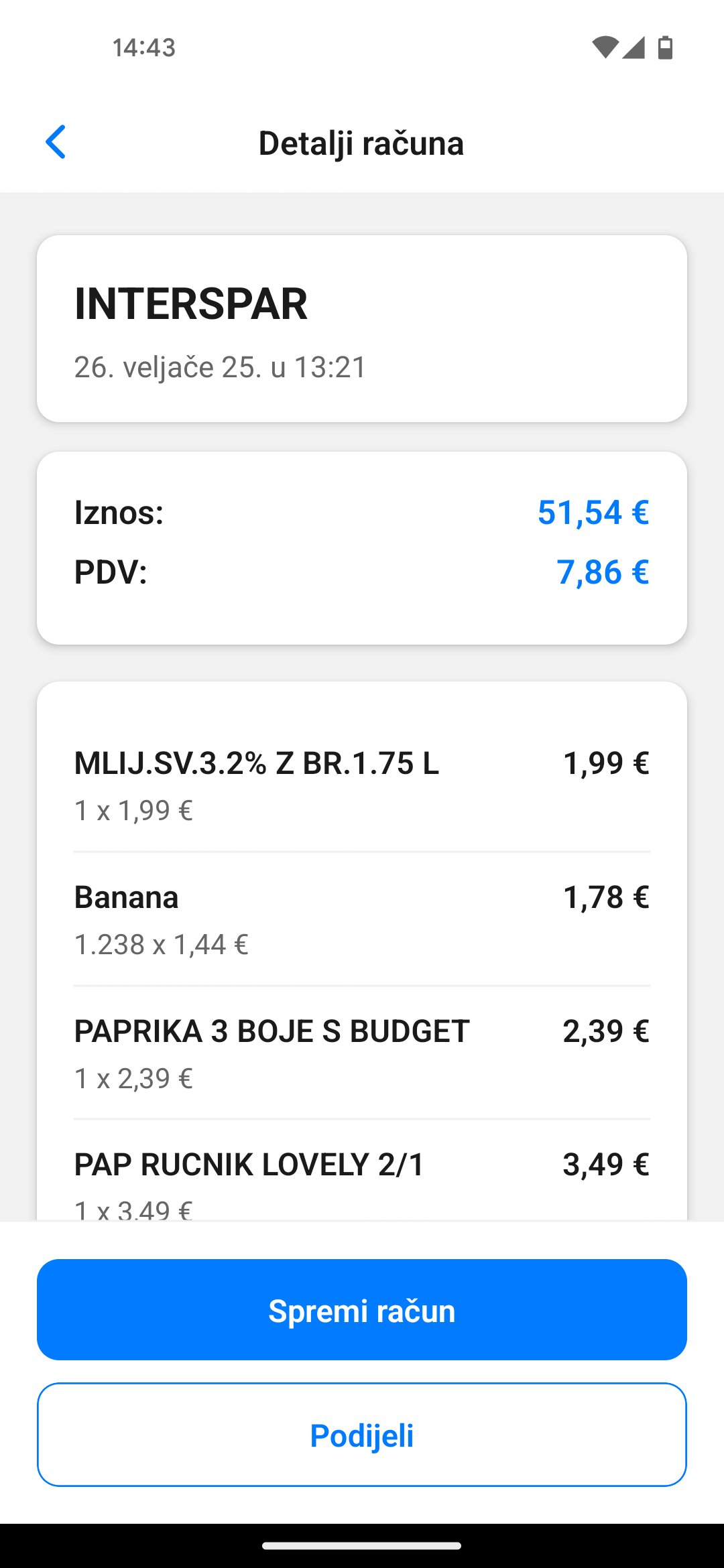 App Screenshot: receipt